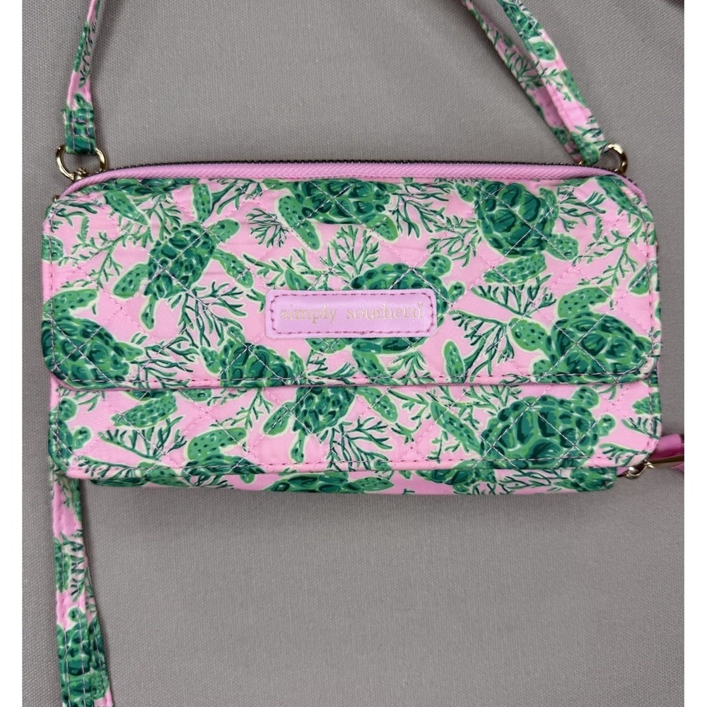 Simply‎ Southern Crossbody Wallet Purse Women's Pink Green Sea Turtles Organizer